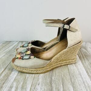 Apepazza Sandals Gaia Wedge Heel Cream Suede Beaded Espadrille 37 US 7